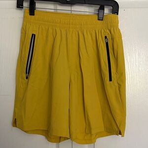 All in Motion Yellow Athletic Men's Shorts Zip Mesh Pockets Quick Dry